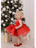 Red Tulle Sparkly Pearl Embellished Flower Girl Dress